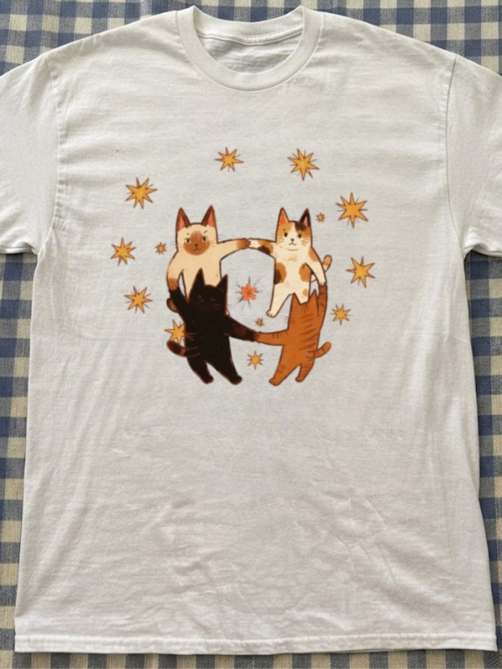 Dancing Cats Star Cute Graphic Tee - White  Unisex